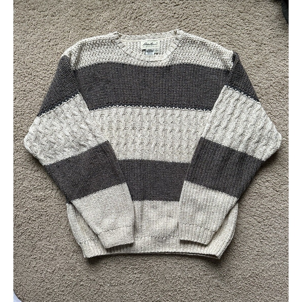 VTG Eddie Bauer Sweater Men's  Large MADE IN USA Knitted Wool Cotton Chunky Knit